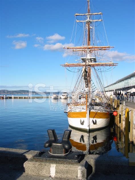 Double Masted Schooner At Dock 2 Stock Photos