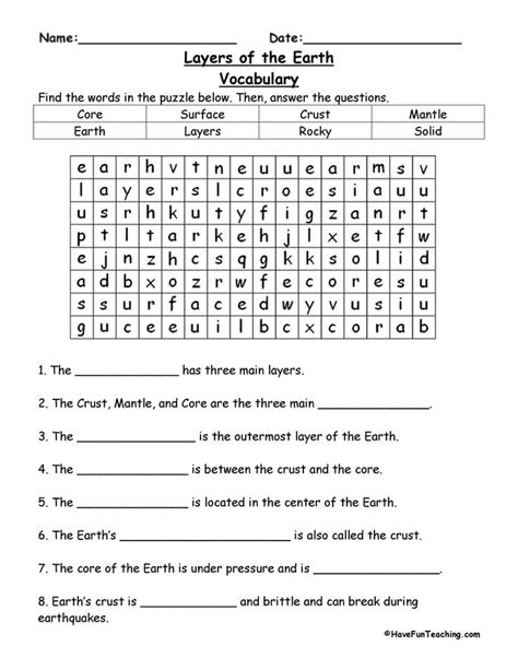 Earth Science Answer Sheet