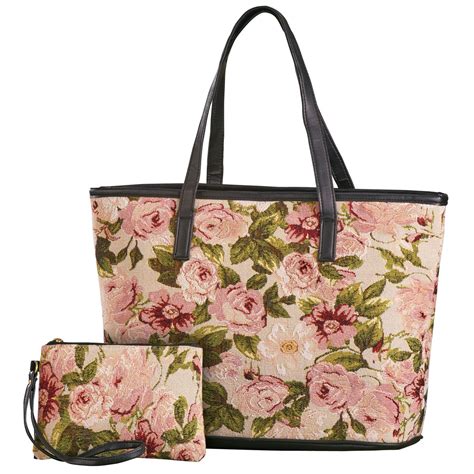 Pink Roses Tapestry Handbag With Matching Coin Purse Collections Etc