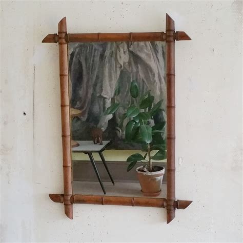 Vintage French Wooden Faux Bamboo Mirror 91888