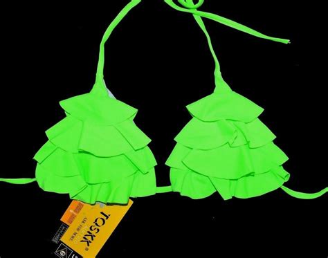 Tq Neon Green Ruffle Bikini Triangle Top Medium M New Swim Swimwear