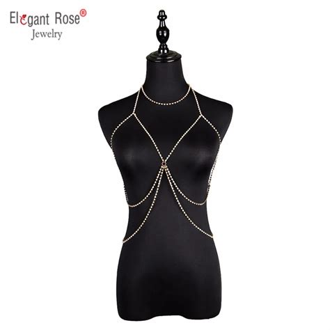 Elegant Rose Fashion Gold Silver Rhinestone Body Jewelry Sex Necklaces For Women Jewelry