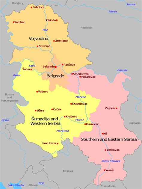Serbien Regionen Karte