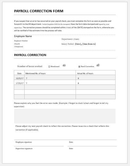 If you work for a large company, it probably honors requests for letters of employment all the time. Payroll Correction Form Template MS Word | Word & Excel Templates