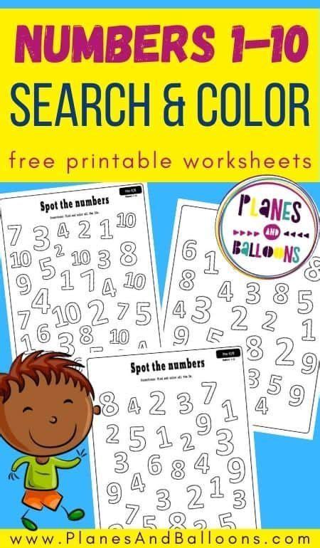 Free Number Find Worksheets 1 10 Pdf Planes And Balloons Free