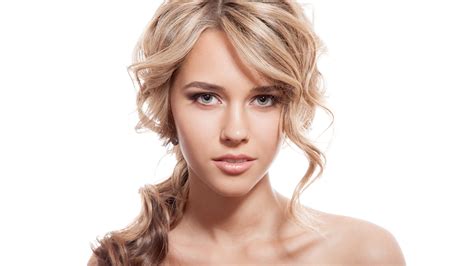 Picture Blonde Girl Beautiful Face Female Staring White 3840x2160