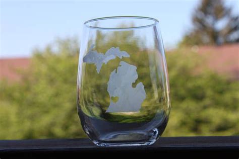 Michigan Wine Glass Michigan Glass T State Of Michigan Etsy Wine