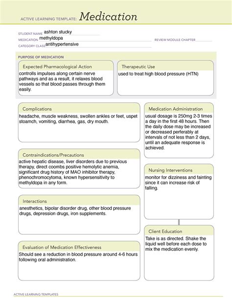 Methyldopa Anemia Med Template Active Learning Templates Medication
