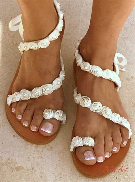 Ivory Roses Bridal Sandals White Beach Wedding Sandals Pearl Etsy