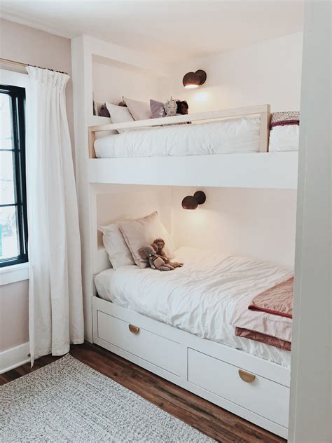 Built In Bunk Ikea Bed Hack Diy Bunk Bed Shared Girls Room Bunk Bed Rooms