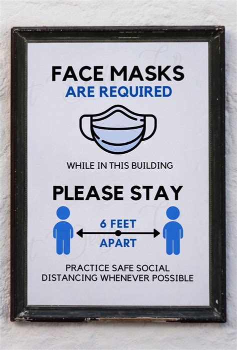 Face Mask Required Sign Social Distancing Sign Please Stay 6ft Apart