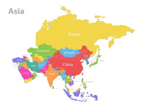 Mapa Politico De Asia Con Nombres Ilustracion Del Vector Ilustracion