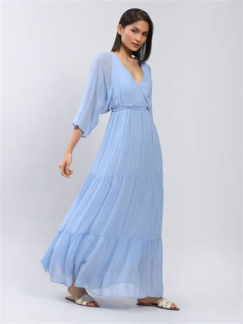 Buy Powder Blue Maxi Dress With Tiers Online Label Ritu Kumar India