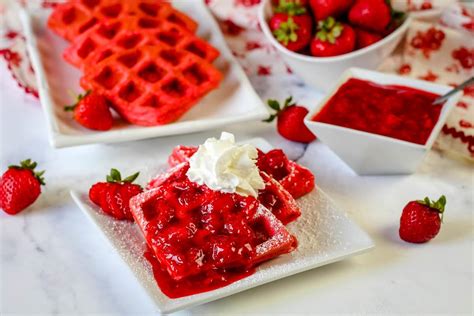 Red Waffles With Strawberry Sauce Just A Pinch Recipes