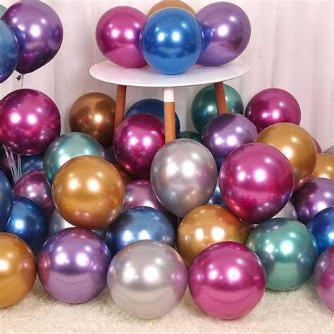 50pcs Colourful Latex Metallic Party Balloons 3d Premium Thick Chrome
