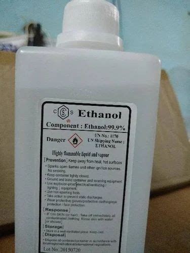 Ethanol Liquid 99 Purity 500 Ml Bottle Used As Preservative For
