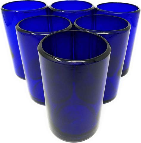Buy Hand Blown Mexican Drinking Glasses Set Of 6 Cobalt Water Glasses 14 Oz Each Online At