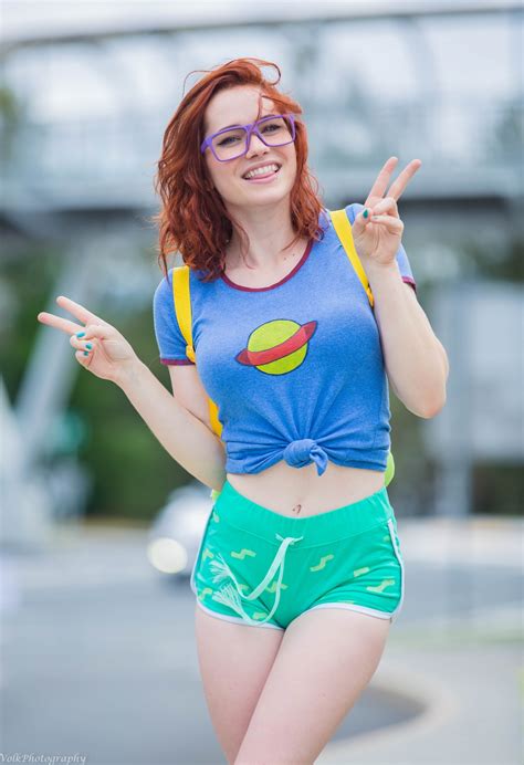Nichameleon Women Model Redhead Fake Glasses Cosplay Belly Looking At Viewer Smiling