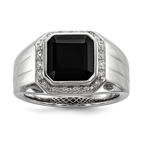 Icecarats 925 Sterling Silver Rhod Plated Diamond Black Onyx Square