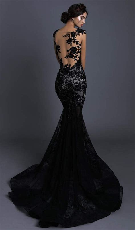 Tarik Ediz 93600 Floral Lace Bateau Mermaid Dress Black Lace Wedding Dress Black Lace