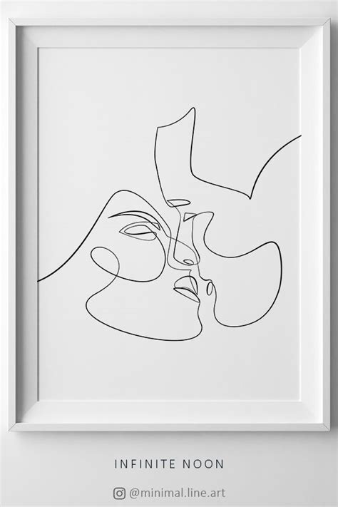 Couple Kissing Print Minimalist Line Art Nude Drawing Wall Etsy My