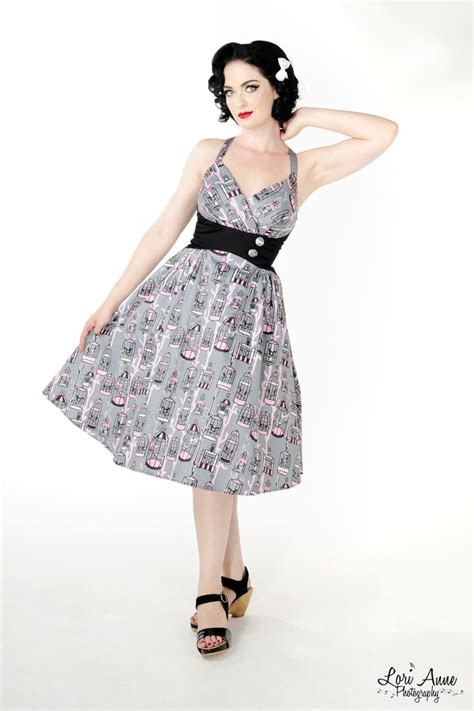Pinup Couture Zooey Dress In Birdcage Print With Black Waist Pinup