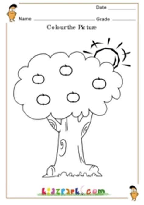 #3 warmup activities for kids: Colour the apple and the tree,Kindergarten Worksheets,Pre School Activity Sheets