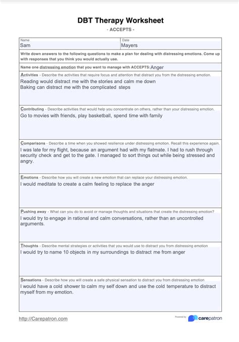 DBT Therapy Worksheets Example Free PDF Download