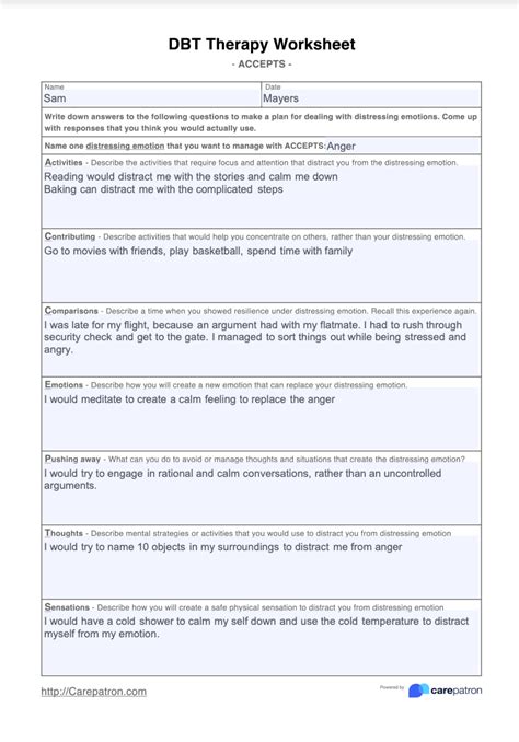 Dbt therapy worksheets & example