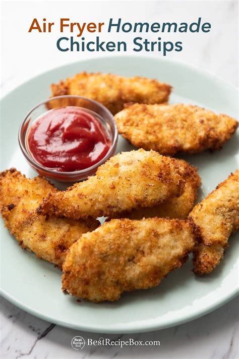 Take a strip of chicken out of the buttermilk, shake gently, then coat in panko, pressing to ensure all sides are. Air Fryer Crispy Chicken Strips | Recipe | Air fryer ...