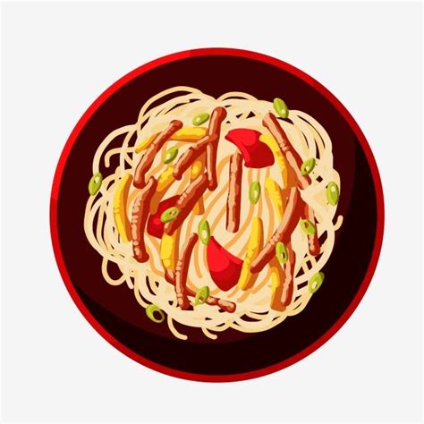 A Plate With Noodles Meat And Vegetables On It Is Shown In This