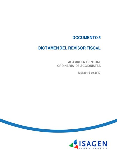 Ejemplo Dictamen Del Revisor Fiscal Pdf Auditoría Financiera