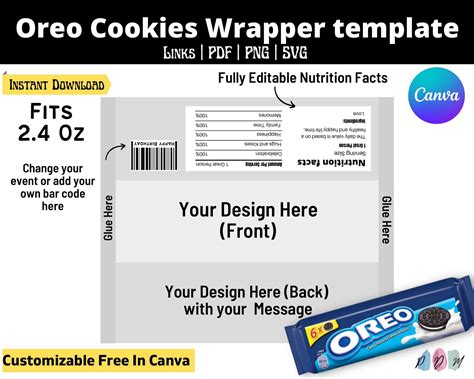 Oreo Wrapper Template Oreo Cookies 24 Oz Wrapper Template Etsy In