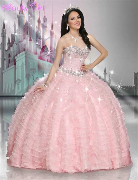 Beautiful Quinceanera Dresses Pink Beaded Sweetheart Princess Tiered