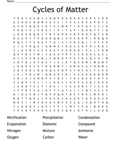 Cycles Of Matter Word Search Wordmint