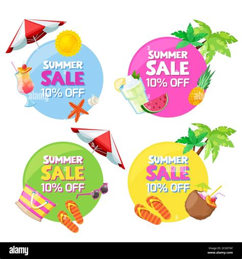 Set Of Color Circle Summer Fashion Sale Banners Stickers Badges
