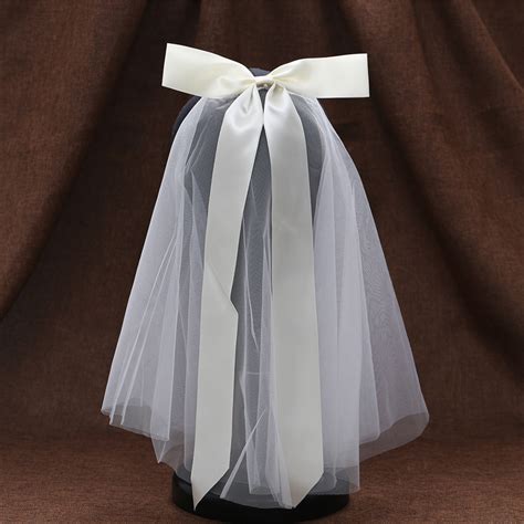 White Ribbon Bow Veil Bridal Short Veils With Hair Clip Shopee