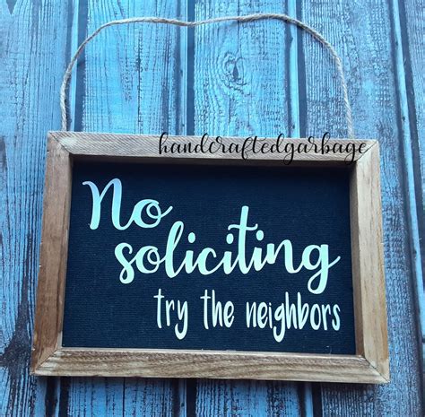No Soliciting Try The Neighbors Hanging Door Sign Canvas Etsy