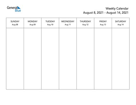 August 2021 calendar template is a side by side view, parallel with a count of the number of days in the next month. Weekly Calendar - August 8, 2021 to August 14, 2021 - (PDF ...