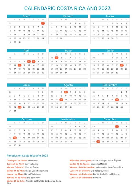 Calendario De Costa Rica Año 2023 Feriados