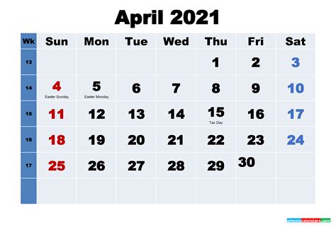 Free Printable April 2021 Calendar Wallpaper