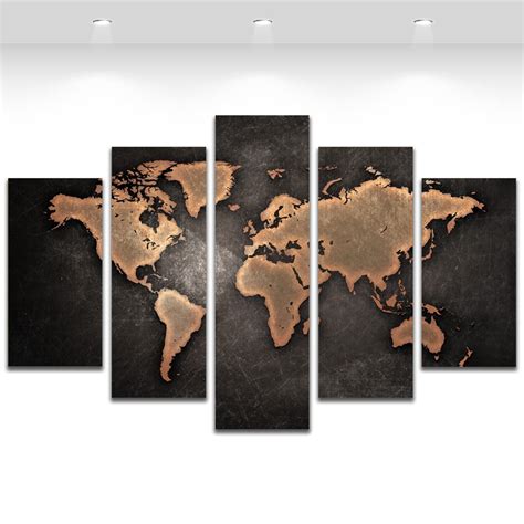 5 Panel Vintage World Map Canvas Painting Prints On Canvas Wall Art Pi