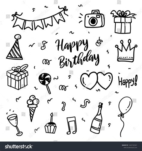 Doodle Decor Birthday Party Line Art Stock Vector Royalty Free