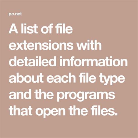 A List Of File Extensions With Detailed Information About Each File