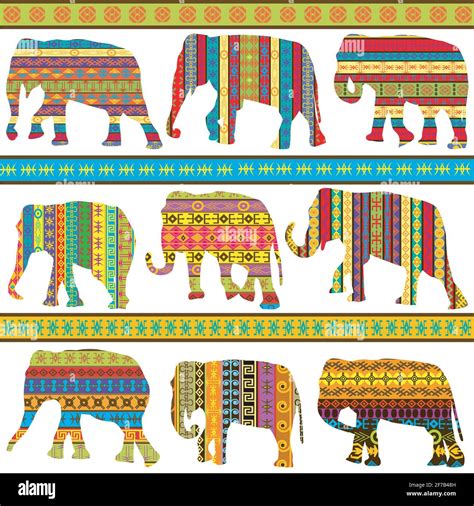 Background With Ethnic Motifs Patterned Elephants Stock Vector Image And Art Alamy