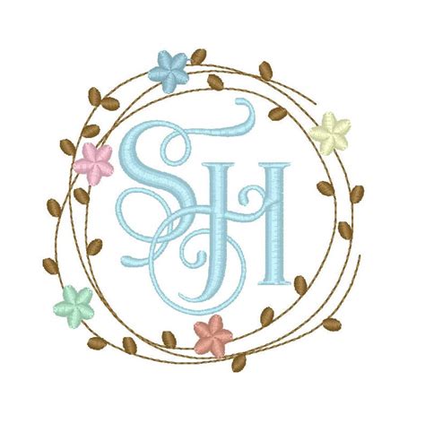 Plumeria Wreath Monogram Frame Machine Embroidery Design Etsy