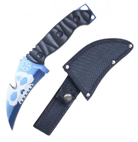 Tactical Knife Wartech 85 Overall Full Tang Blue Skull Hawkbill Gut