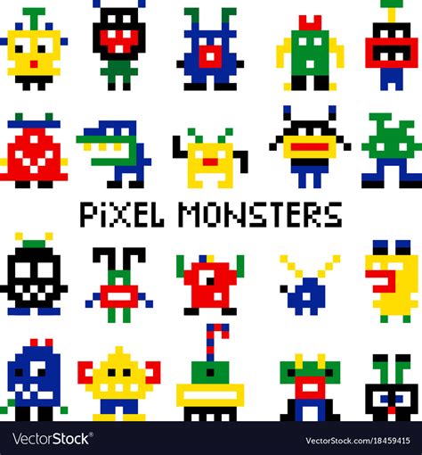 Colored Pixelated Retro Space Monsters Royalty Free Vector