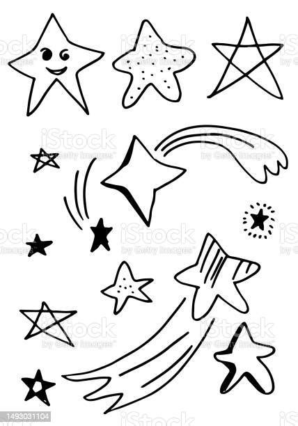 Hand Drawn Stars Set Star Doodles Collection On White Background Stock