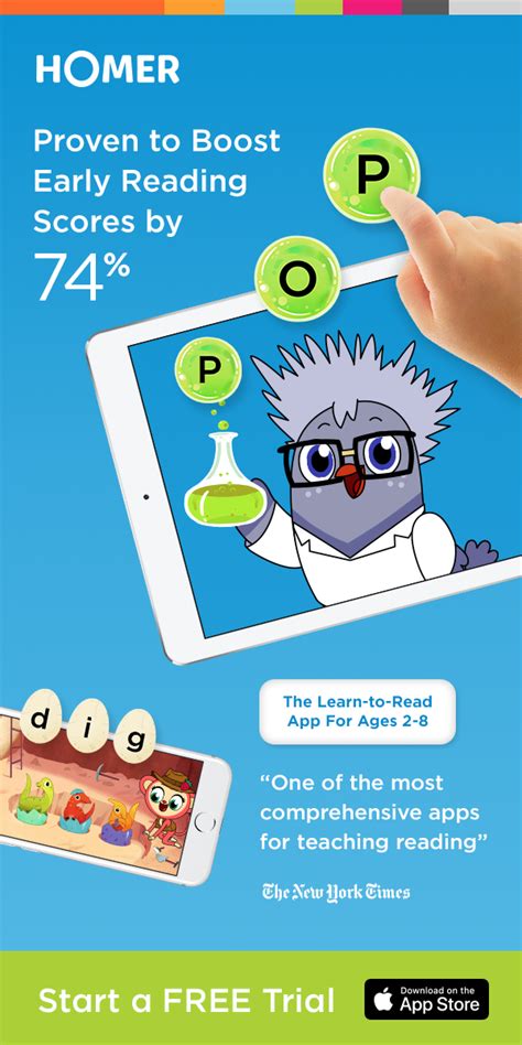 Criteria for the chosen apps. Homer's Learn to Read app for kids is the only early learn ...